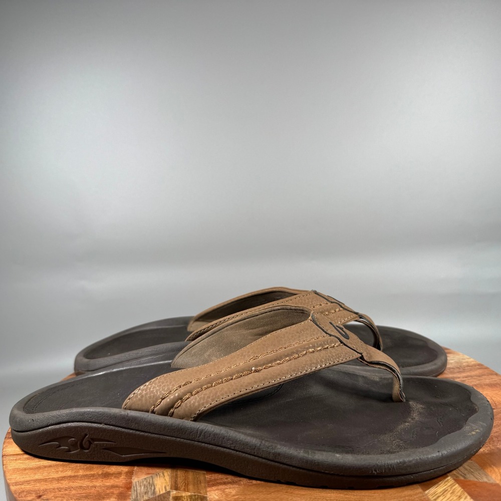 OluKai Hokua Mens 11 Brown Dark Java Ray Flip Flop Thong Sandals 10161-3434
